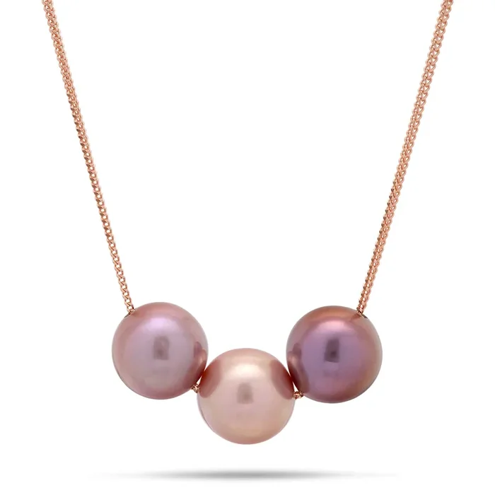 16-18″ Adjustable Freshwater Lilac and Ultraviolet Pearl Necklace in Rose Gold – 10-11mm