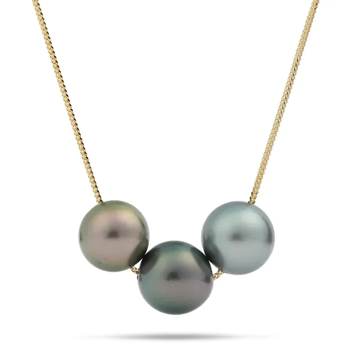 16-18″ Adjustable Tahitian Black Pearl Necklace in Gold – 10-11mm