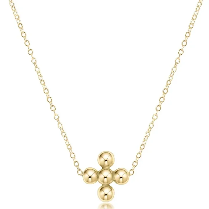 16″ Necklace Gold – Classic Beaded Signature Cross Gold – 4mm Bead Gold