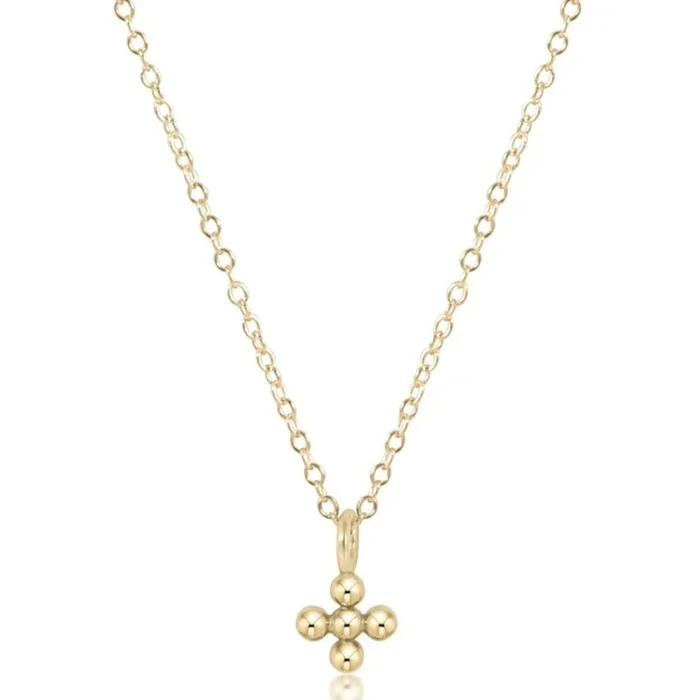 16″ Necklace Gold – Classic Beaded Signature Cross Small Gold Charm