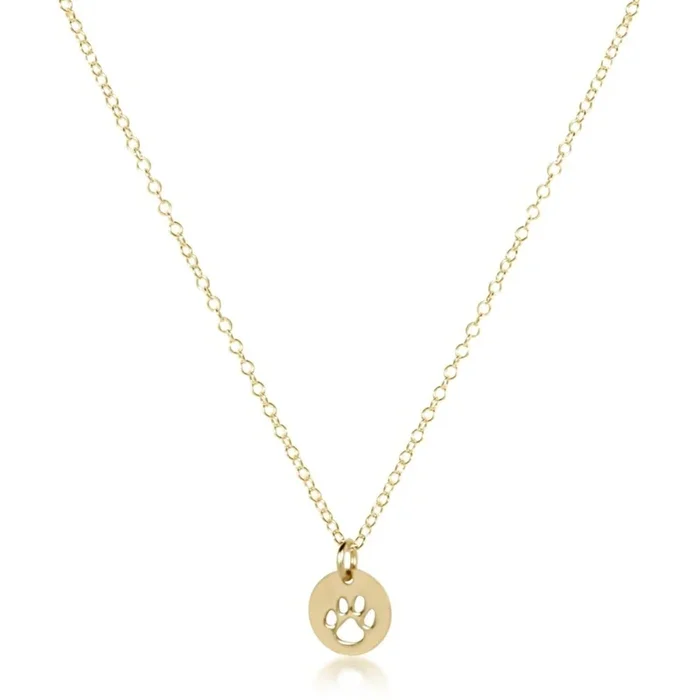 16″ Necklace Gold – Paw Print Small Gold Disc
