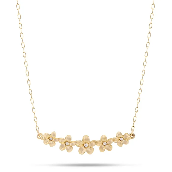 16″ Plumeria Necklace in Gold with Diamonds – 30mm