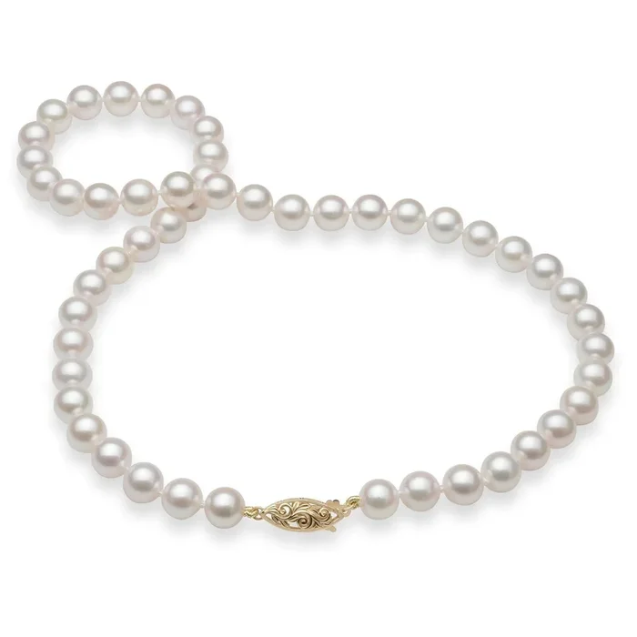 18-19″ Akoya White Pearl Strand with Gold Clasp – 8-8.5mm