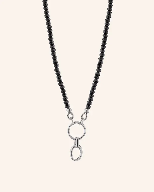 18″ “Design Your Own” Black Spinel Charm Chain Necklace, 1 Charm Station