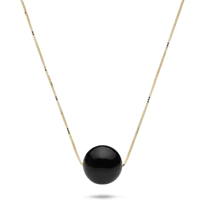 18″ Black Coral Slider Necklace in Gold