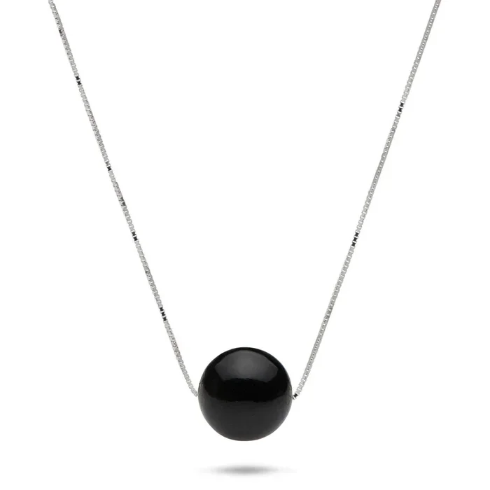 18″ Black Coral Slider Necklace in White Gold