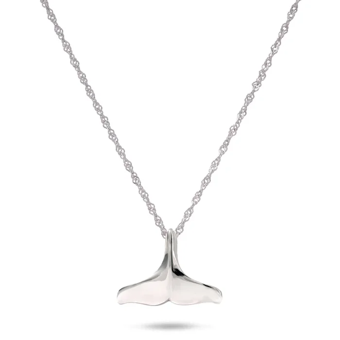 18″ Whale Tail Pendant Necklace in Sterling Silver – 13mm
