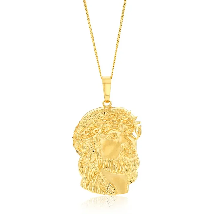 18ct Yellow Gold Diamond Cut Jesus Head Pendant