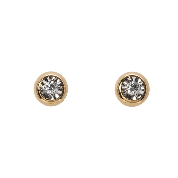 .18ctw Diamond Bezel Set Illusion 14K Gold Stud Earrings