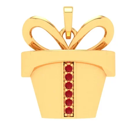 18k Gift Basket Shaped Gold Pendant With Red Stones From Online Exclusive Collection
