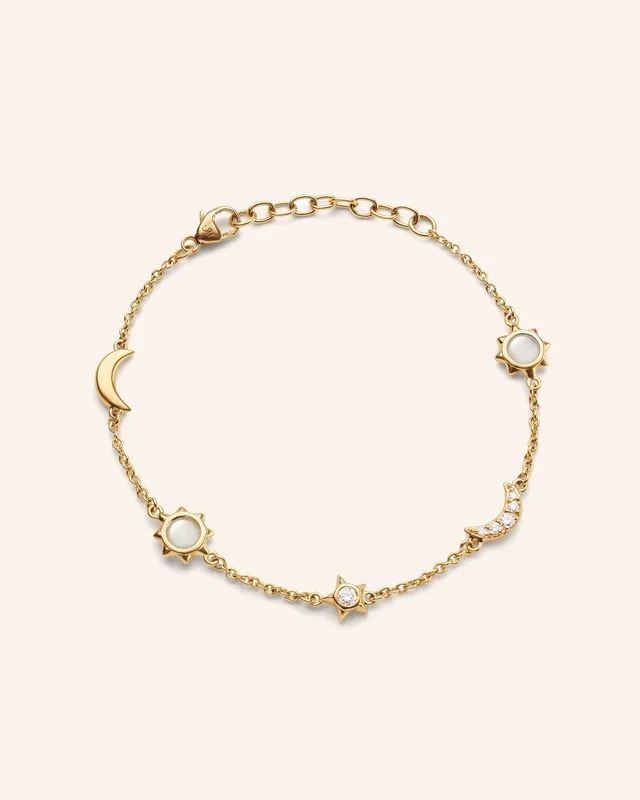 18K Gold “Sun, Moon and Stars” Diamond and Moonstone Chain Bracelet