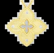 18K GOLD PETITE VENETIAN PRINCESS SATIN & DIAMOND ACCENT FLOWER NECKLACE