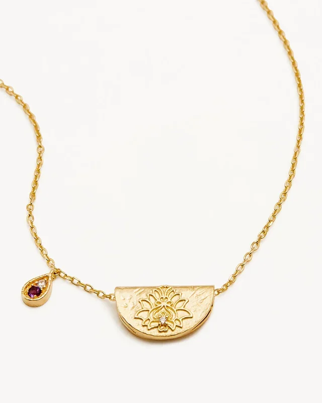 18k Gold Vermeil Lotus Birthstone Necklace – February – Amethyst