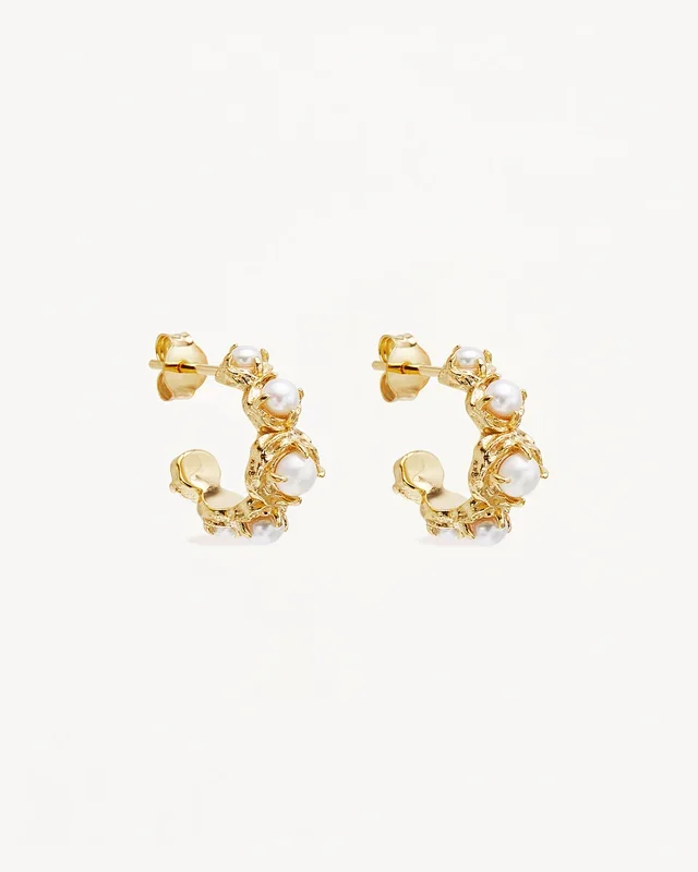 18k Gold Vermeil Peace Within Pearl Hoops