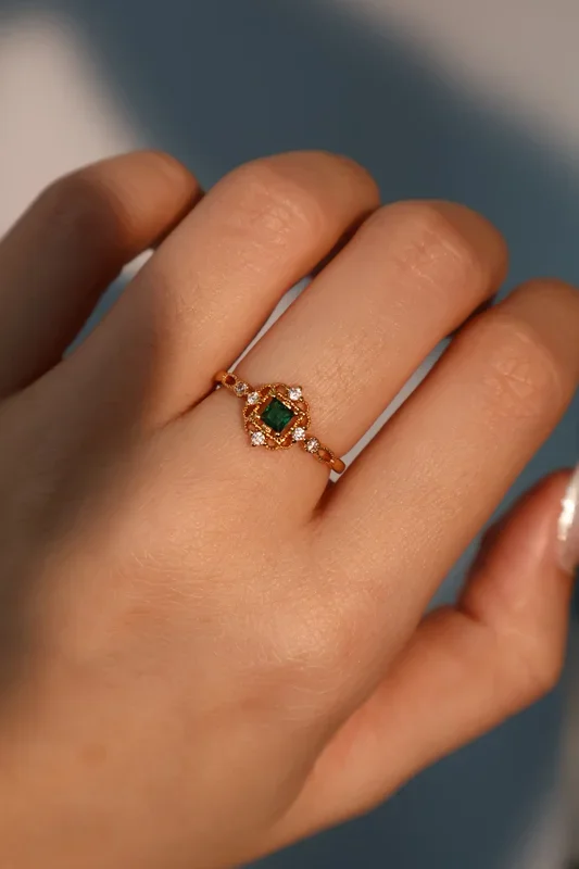 18K Real Gold Plated Emerald Blossom Ring