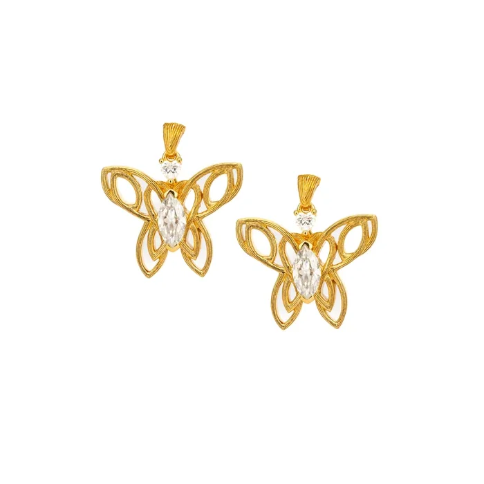 18k Vermeil over Silver and White Moissanite Drop Post Butterfly Alchemy Earrings