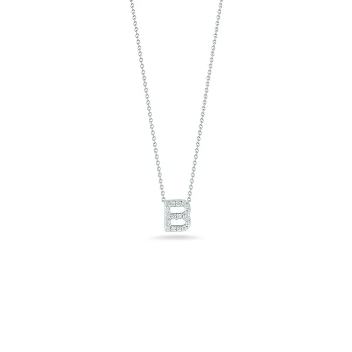 18K WHITE GOLD TINY TREASURES DIAMOND LOVE LETTER “B” NECKLACE