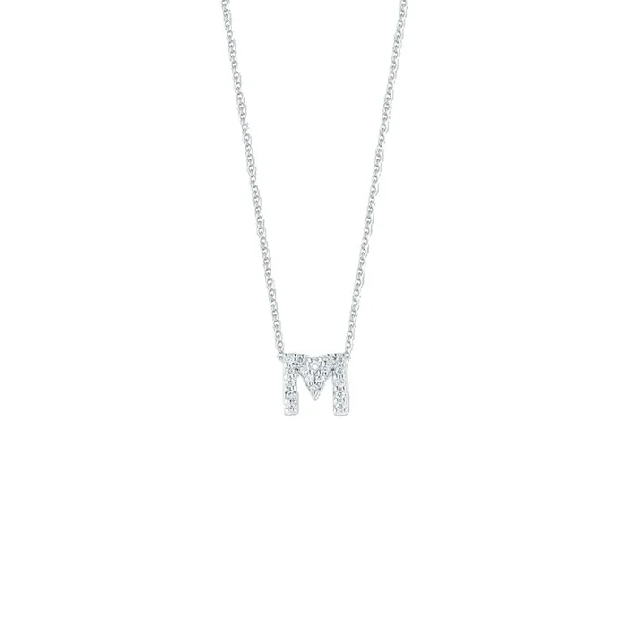 18K WHITE GOLD TINY TREASURES DIAMOND LOVE LETTER “M” NECKLACE