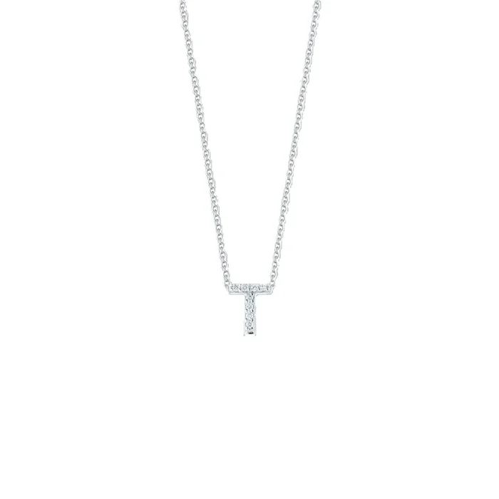 18K WHITE GOLD TINY TREASURES DIAMOND LOVE LETTER “T” NECKLACE