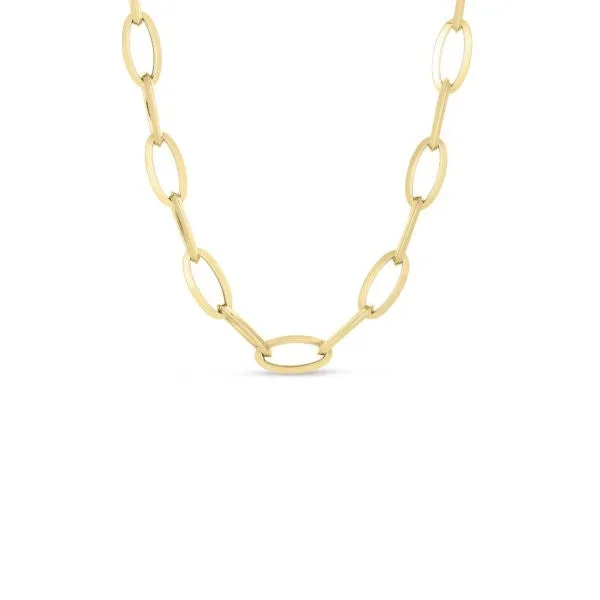 18K YELLOW DESIGNER GOLD KNIFE EDGE OVAL LINK CHAIN
