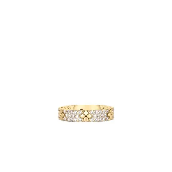 18K YELLOW GOLD LOVE IN VERONA PAVE DIAMOND & POLISHED FLOWER NARROW RING