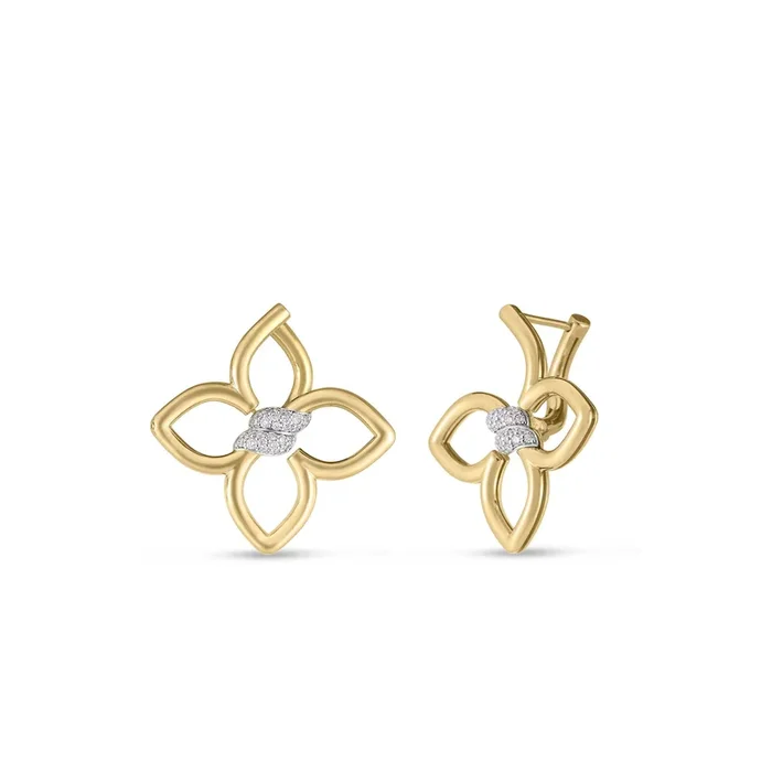 18K YELLOW/WHITE GOLD CIALOMA SMALL DIAMOND FLOWER EARRINGS