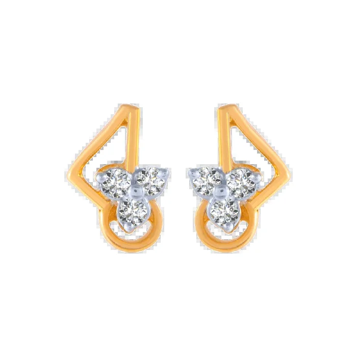 18KT (750) Yellow Gold And Solitaire Stud Earrings For Women