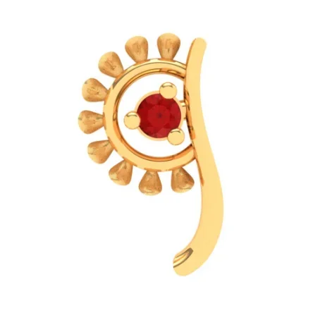 18KT Hand-fan Shaped Gold Nosepin With A Red Stone From Online Exclusive Collection