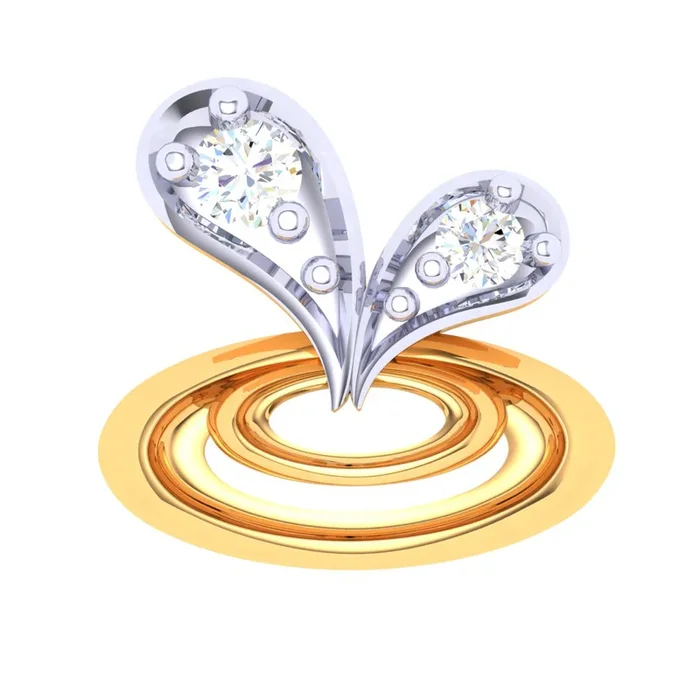 18KT Unique Love Shaped Gold Nosepin With Two Diamonds From P.c Chandra Jewellers