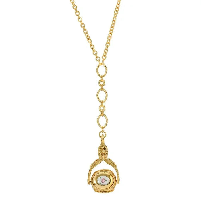 1928 Jewelry 3 Sided Pink Floral Spinner Drop Locket Necklace 26″