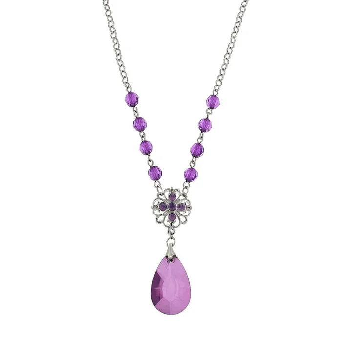 1928 Jewelry Amethyst Purple Briolette Teardrop Pendant Necklace 16″ + 3″ Extender