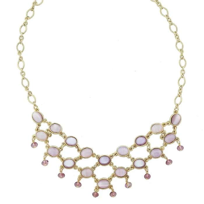1928 Jewelry Amethyst Quartz Glass Stone Drop Beads Bib Necklace 16″ + 3″ Extender