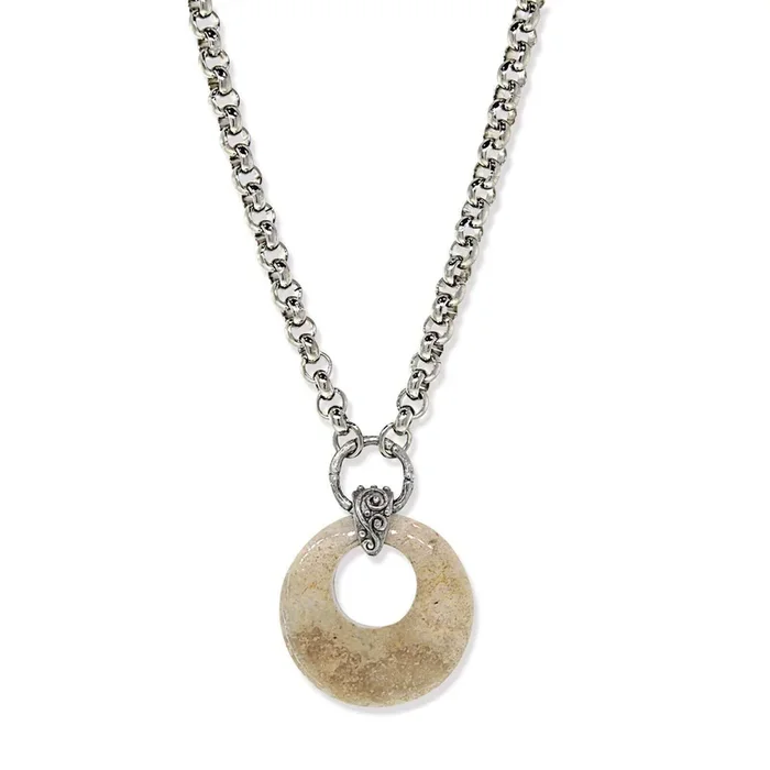 1928 Jewelry Ancienne Semi-Precious Gemstone Hoop Pendant Necklace 18″