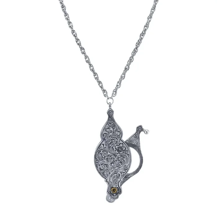 1928 Jewelry Antiqued Pewter Fold Out Magnifying Glass Necklace 30″ – Magnification Power: 6-7X