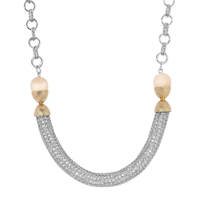 1928 Jewelry Beige Moonstone Mesh Link Chain Necklace 17″