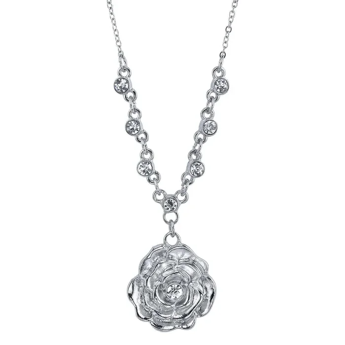 1928 Jewelry Bellesa Crystal Accent Flower Pendant Necklace 16″ + 3″ Extender
