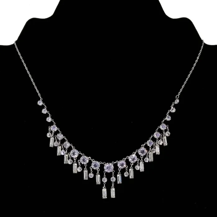 1928 Jewelry Brilliant Round & Baguette Austrian Crystal Drop Necklace 15″