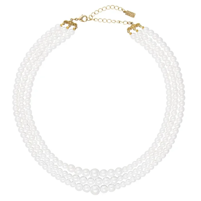 1928 Jewelry Classic 3 Strand Faux Pearl Necklace 16″ + 3″ Extender