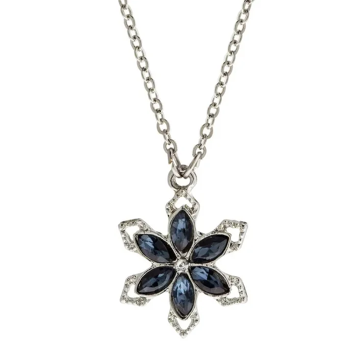 1928 Jewelry Crystal Sapphire Color Stone Floral Necklace 16″ + 3″ Extender