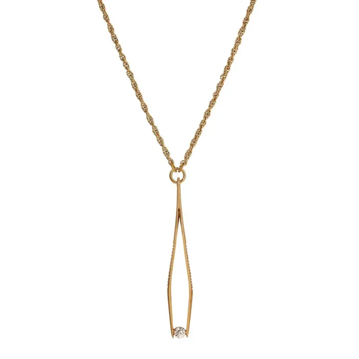 1928 Jewelry Crystal Tweezer Pendant Necklace 24″