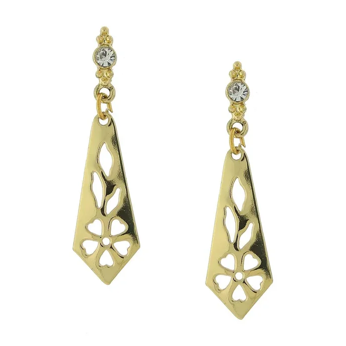 1928 Jewelry Cutout Dangle Earrings With Crystal Post Accents