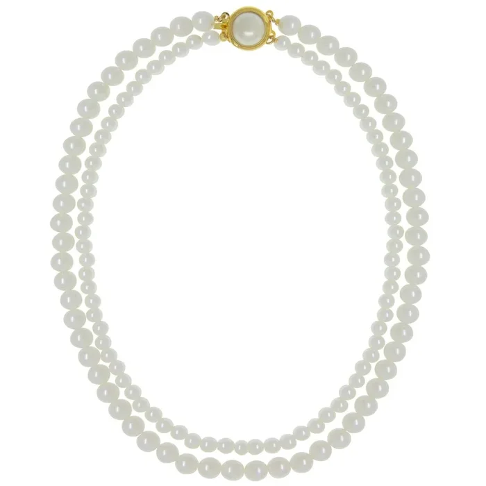 1928 Jewelry Double Faux 6mm Pearl Strand Necklace 16″