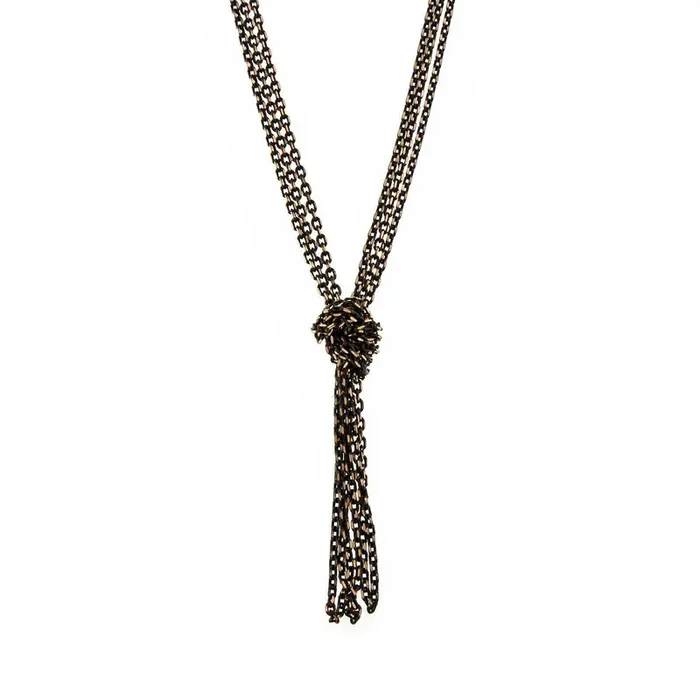 1928 Jewelry Eclipse Black And Gold Chain Tassel Knotted Necklace 16″ + 3″ Extender