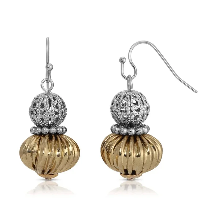 1928 Jewelry Filigree Puff Corrugated Bead Drop Earrings