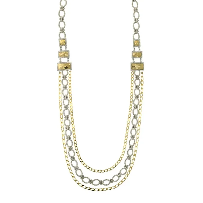 1928 Jewelry Fusion Lux Silver And Gold Chain Draped Necklace 34″