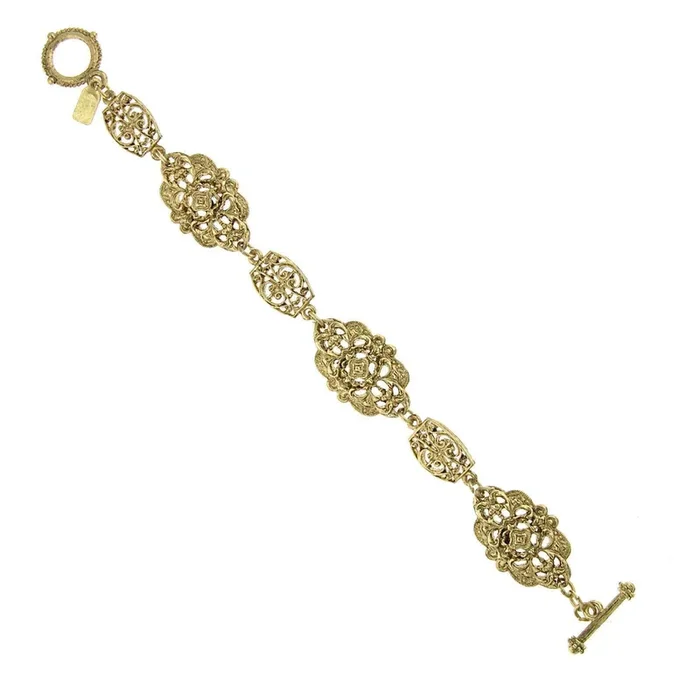 1928 Jewelry Gold Nouveau Signature Filigree Toggle Link Bracelet 7.5″