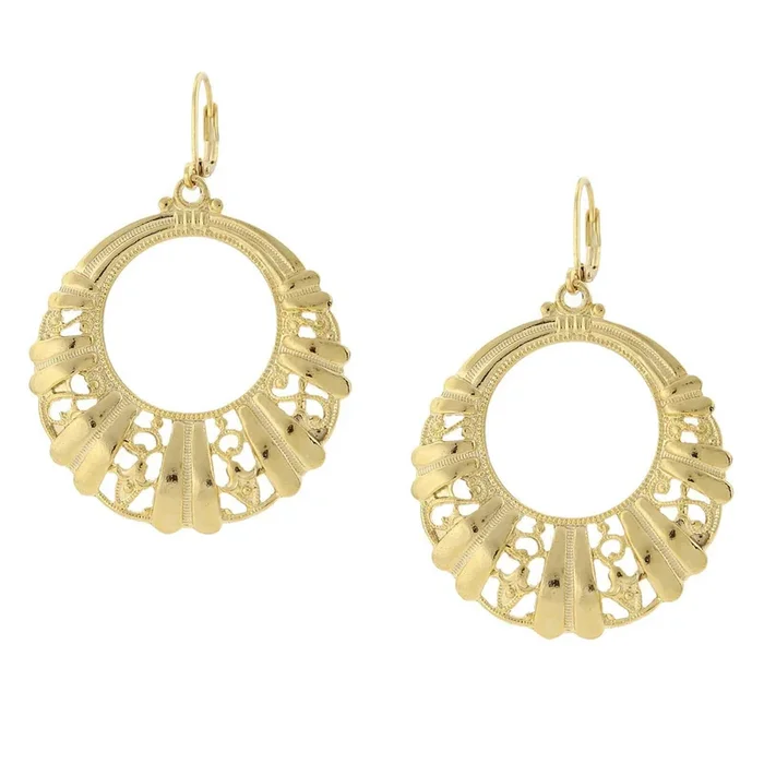 1928 Jewelry Gold Round Filigree Hoop Earrings