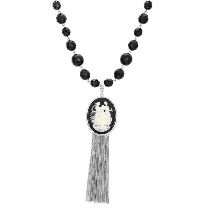 1928 Jewelry Grecian Women & Water Pitcher Cameo Pendant Tassel Necklace 28″