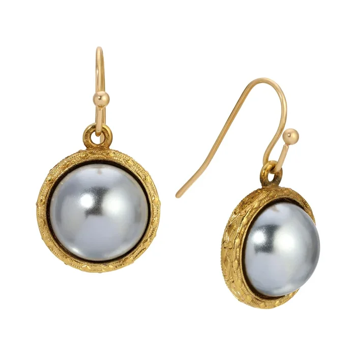 1928 Jewelry Lustrous Grey Faux Pearl Drop Earrings