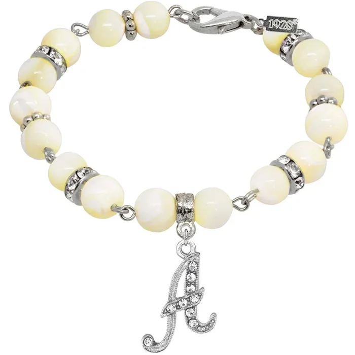 1928 Jewelry Mother Of Pearl Crystal Initial Charm Bracelet